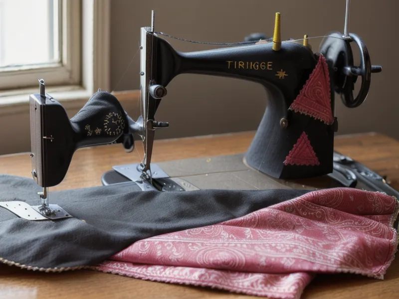 Máquina de coser confeccionando una bandana para perros con terminaciones profesionales.