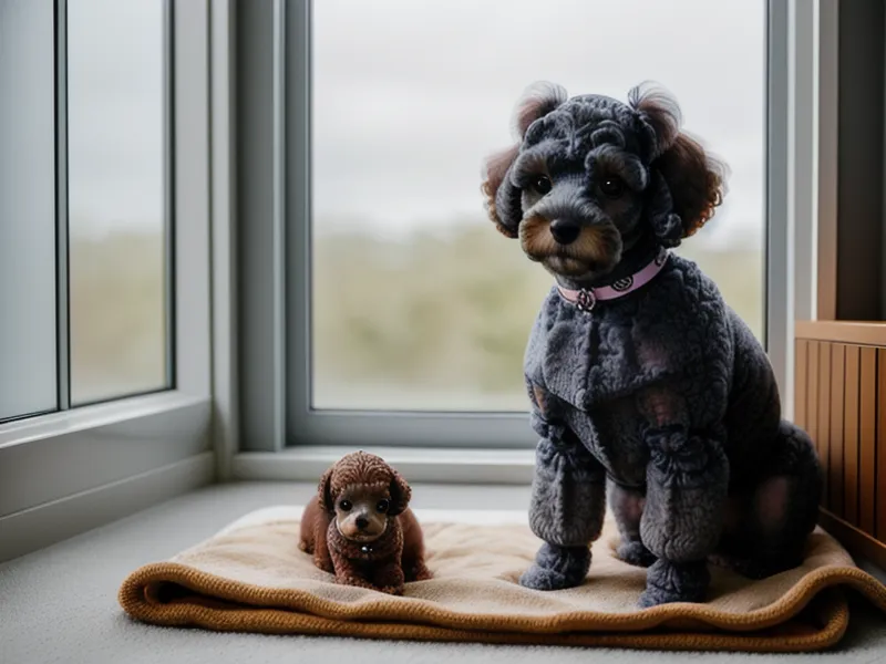 Perro Schnauzer con bandana colorida después de su sesión de peluquería en casa.
