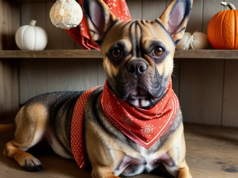 Colección de bandanas temáticas para perros dobladas en un estante de peluquería canina