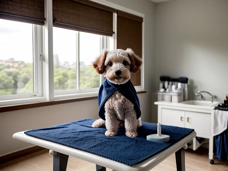 Herramientas para peluquería de Schnauzer: cuchillas de stripping y piedra pómez sobre la mesa de trabajo