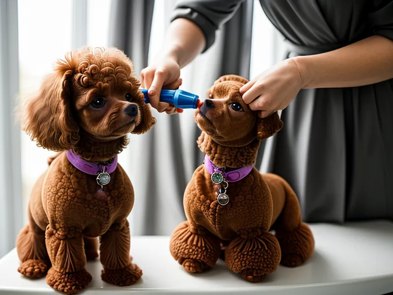 Primer plano de corte de pelo a un caniche toy antes de sumar accesorios artesanales en la peluquería canina