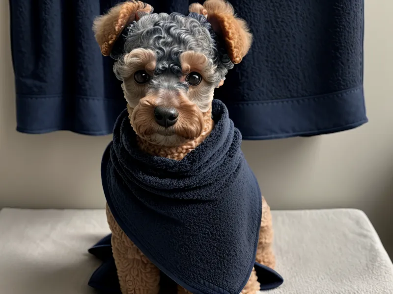 Schnauzer sobre la mesa de peluquería canina mostrando el resultado del cepillado con acondicionador