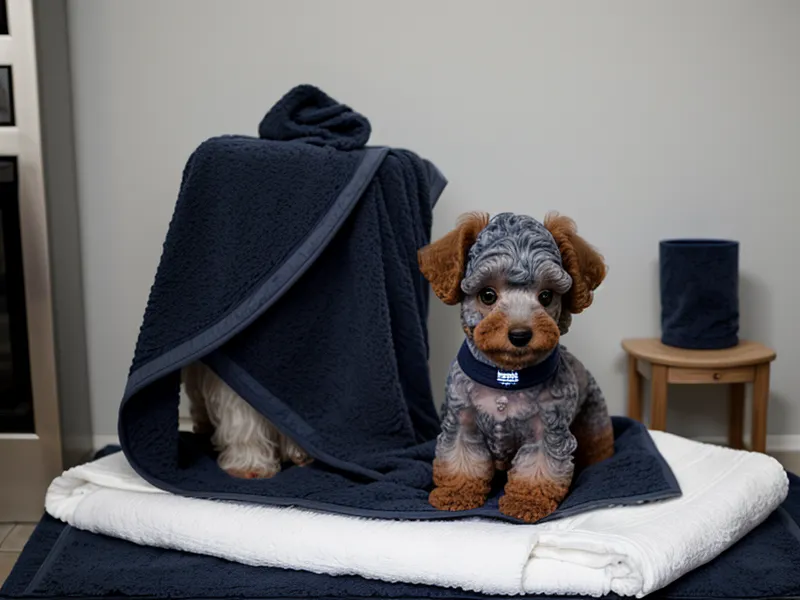 Cuaderno de gastos de peluquería canina junto a un caniche recién cepillado