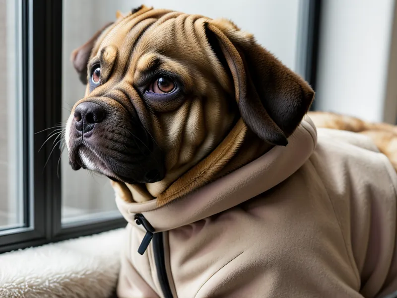 Costura reforzada en un abrigo de polar para perro, ejemplo de refuerzo para ropa de perros duradera
