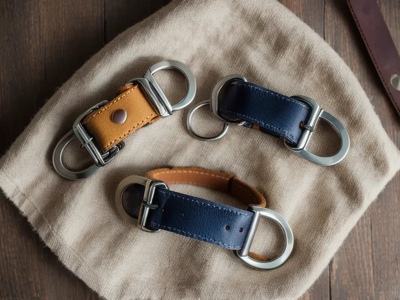 Variedad de collares para perros terminados junto a herramientas de peluquería canina.