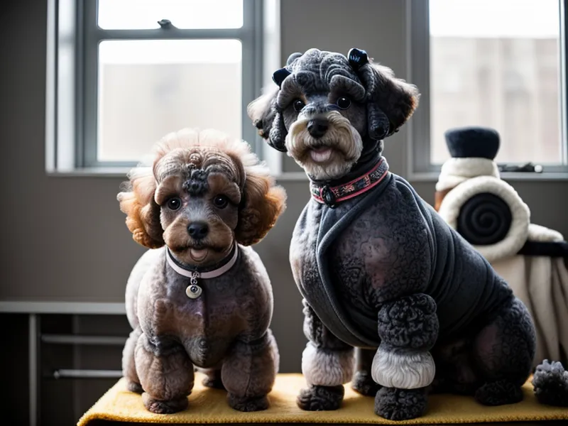 Secado profesional de un caniche toy de pelo rizado para eliminar el olor de la capa interna