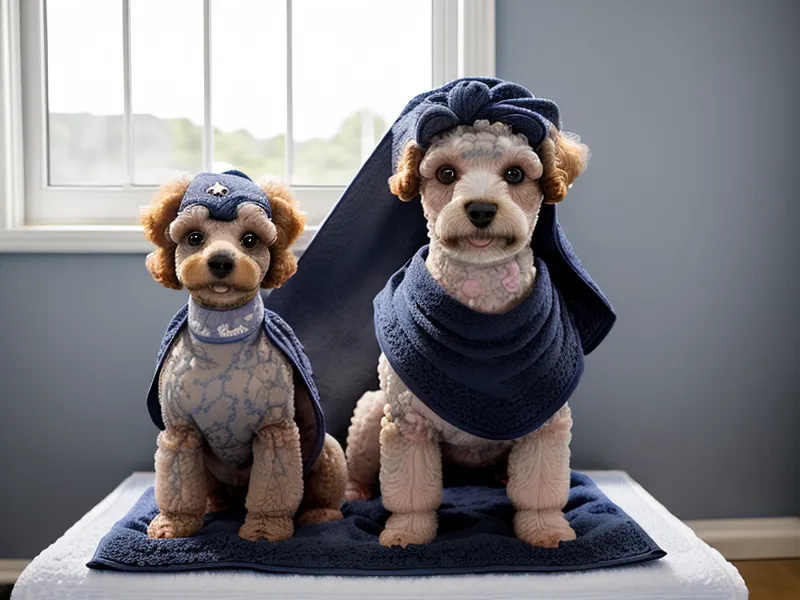 Mano marcando tela azul con regla metálica profesional para costura de ropa de perros