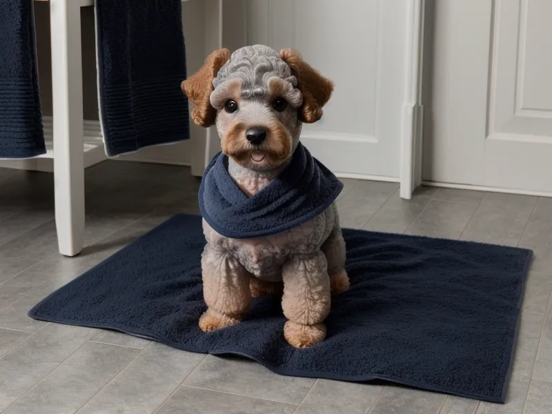 Caniche toy con manto perfectamente seco y estirado tras usar equipo profesional