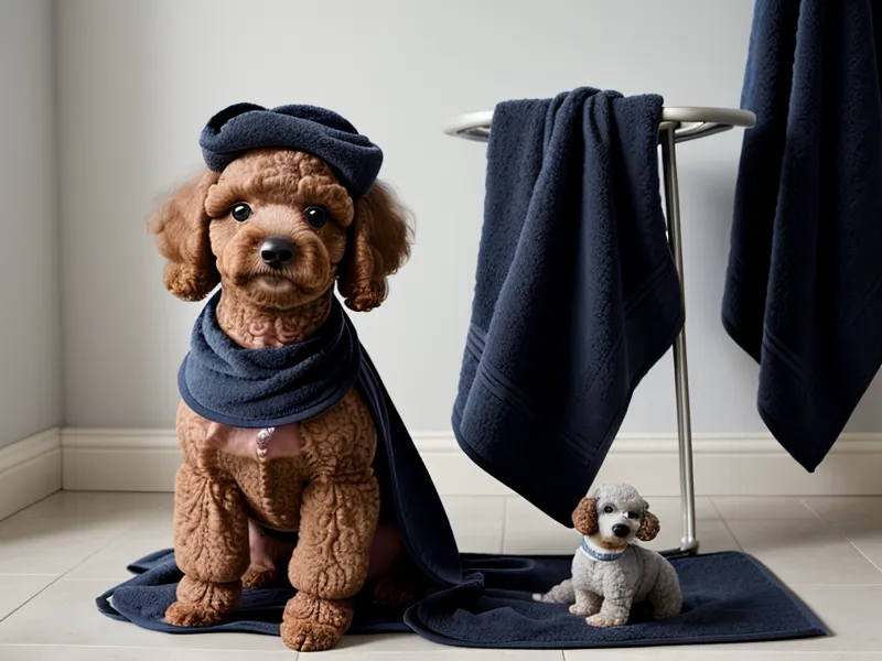 Caniche toy recibiendo un baño calmante en un taller de peluquería canina en casa
