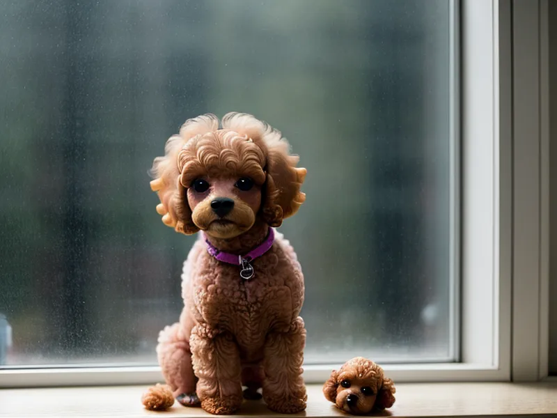 Caniche toy con remera de algodón en una mesa de peluquería canina