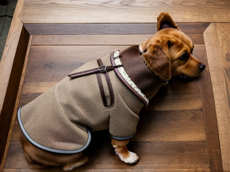 Abrigo para perro terminado junto a tijeras de peluquería profesional