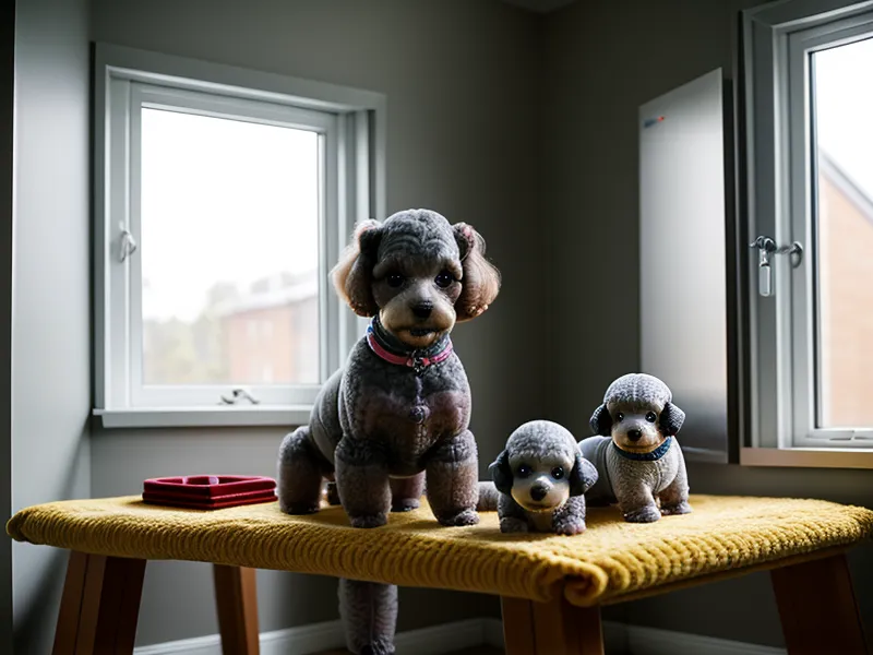 Herramientas de peluquería canina y notas de un curso online sobre la mesa de trabajo en la galería